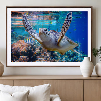 12683-MGV-CV-36X24-Sea Turtle Wall Art – Graceful Ocean Canvas Print with Coral Reef and Tropical Fish, Coastal Marine Life Decor for Beach House,
