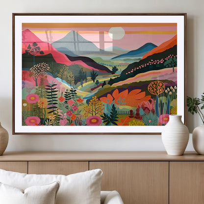 61376-MGV-CV-36X24-Floral Valley Wall Art – Panoramic Mountain Landscape Canvas Print, Vibrant Nature Decor for Living Room, Office, or Bedroom