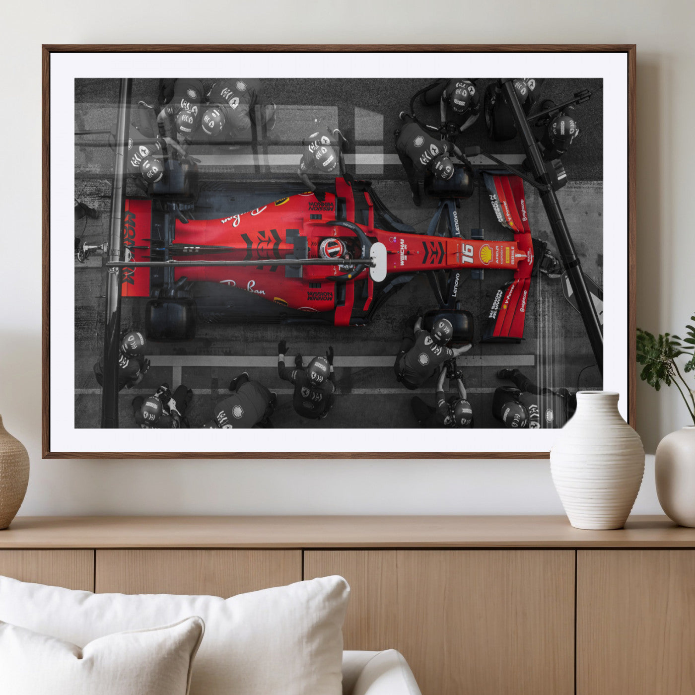 99356-MGV-CV-36X24-Ferrari Pit Stop Wall Art – Formula 1 Racing Car Canvas Print, Red Speed Machine Motorsport Decor for Office, Garage, Man Cave or