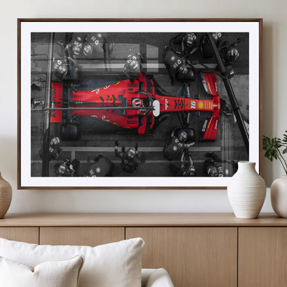 99356-MGV-CV-36X24-Ferrari Pit Stop Wall Art – Formula 1 Racing Car Canvas Print, Red Speed Machine Motorsport Decor for Office, Garage, Man Cave or