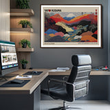 49228-MGV-FC-93X47-3P_Black-Kusama Wall Art – Vibrant Japanese Landscape Canvas Print, Modern Abstract Mountain and River Decor for Living Room, Office or Art