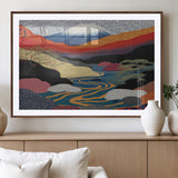 32131-MGV-CV-36X24-Japanese Mount Fuji Wall Art – Abstract Landscape Canvas Print with Swirling Sky & River, Modern Minimalist Asian Inspired Poster