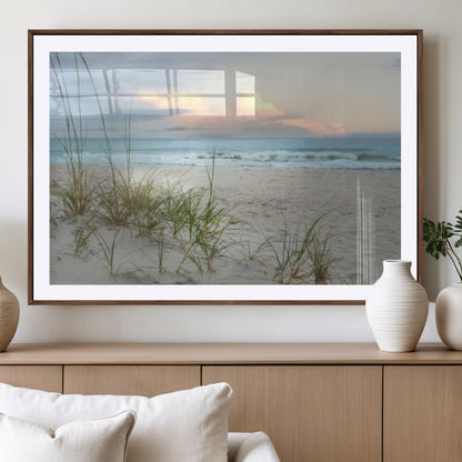 Test1001-MGV-CV-36X24-Coastal Beach Wall Art – Panoramic Ocean Waves and Sandy Dunes Canvas Print, Serene Seascape with Sea Oats for Relaxing Home or