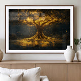 59580-MGV-CV-36X24-Glowing Tree Wall Art – Golden Fantasy Nature Canvas Print, Mystical Illuminated Tree Painting Poster for Living Room, Bedroom,