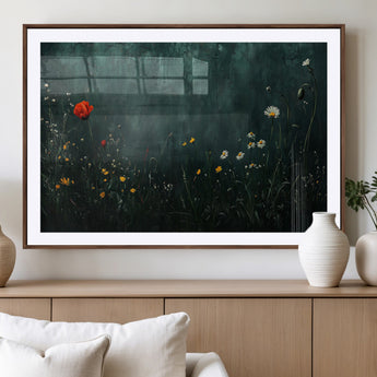 26218-MGV-CV-36X24-Wildflower Wall Art – Dark Botanical Floral Canvas Print, Modern Nature Painting Poster with Daisy Poppy Yellow Flowers for Living