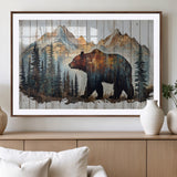 55777-MGC-FP-36x24_Walnut-Rustic Bear Wall Art Canvas Print, Framed Mountain and Forest Art Picture Print, Wooden Bear Perfect Rustic Lodge Decor Artwork