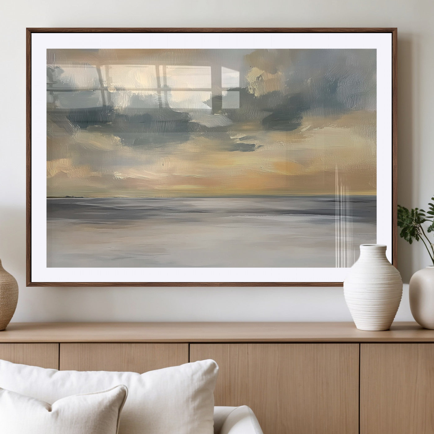 45544-MGV-CV-36X24-Ocean Sunset Wall Art – Serene Seascape Canvas Print with Golden Sky and Calm Water, Coastal Beach Artwork for Living Room,