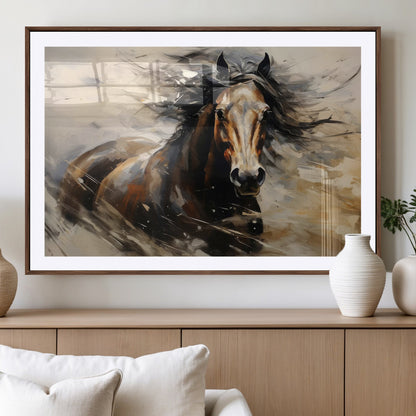 53001-MGV-CV-36X24-Wild Horse Wall Art – Majestic Stallion Canvas Print with Flowing Mane, Rustic Western Style Painting for Living Room, Office or