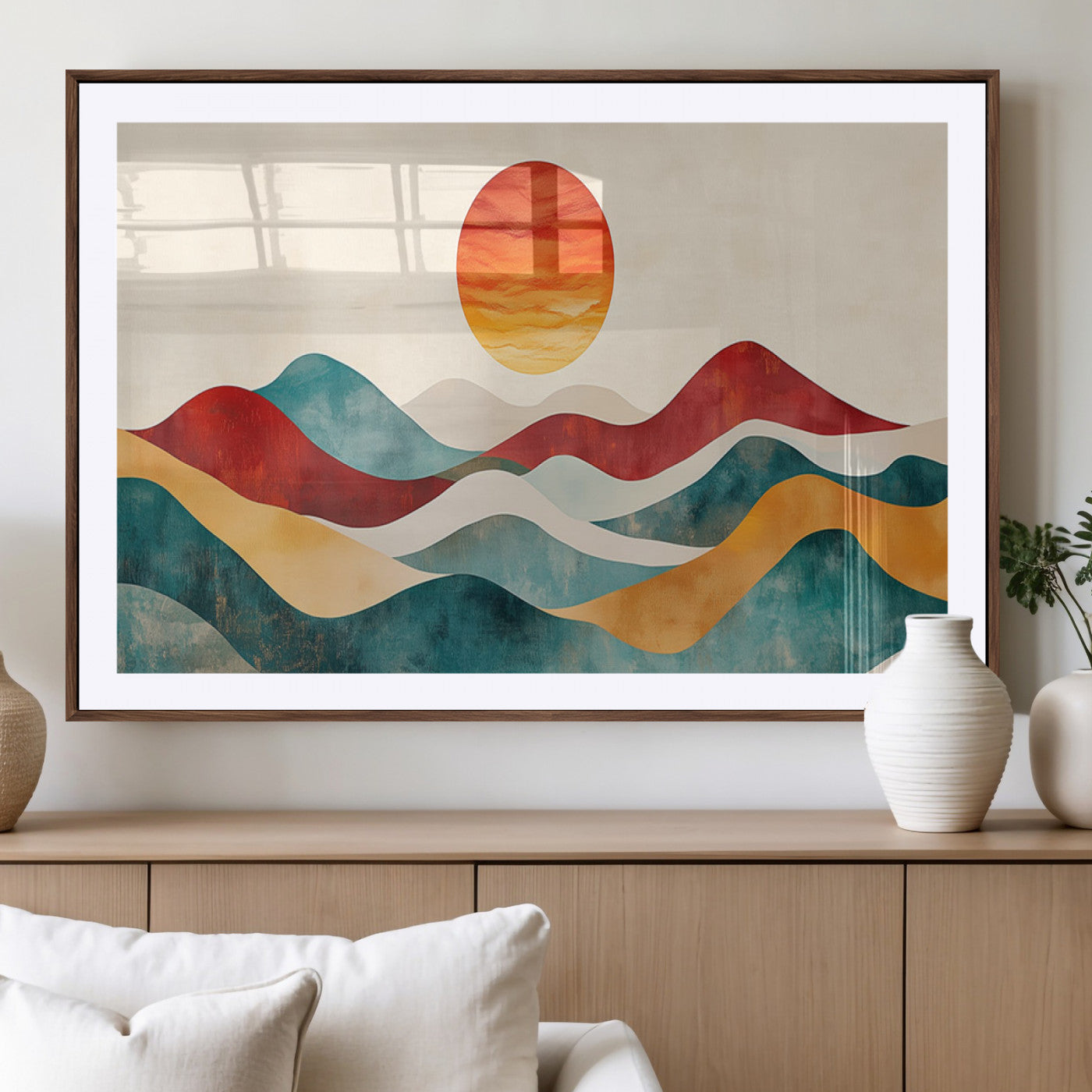 79094-MGV-CV-36X24-Abstract Sunset Landscape Wall Art – Modern Colorful Mountain Canvas Print, Minimalist Nature Decor for Living Room, Office, or