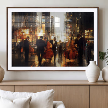 58782-MGV-CV-36X24-Jazz Musicians Cityscape Wall Art – Vibrant Urban Night Canvas Print, Elegant Music Themed Decor for Living Room, Office, or Music