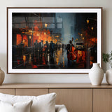 46538-MGV-CV-36X24-Urban Jazz Night Wall Art – Dramatic Music Canvas Print with Double Bass and Street Musicians, Modern City Scene Artwork for