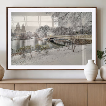60292-MGV-CV-36X24-Central Park Winter Wall Art – Snowy Bow Bridge Canvas Print, Scenic New York City Landscape Photography for Living Room, Bedroom