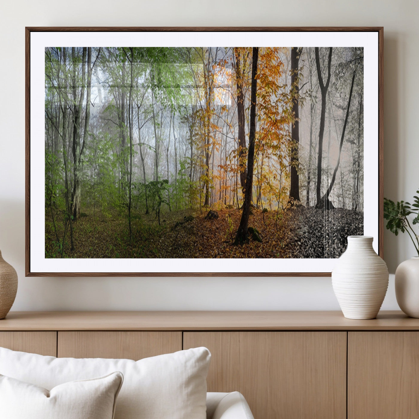 95317-MGV-CV-36X24-Four Seasons Forest Wall Art – Panoramic Nature Canvas Print Showing Spring, Summer, Autumn and Winter Landscape for Living Room,