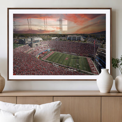 51135-MGV-CV-36X24-Indiana Hoosiers Stadium Wall Art – Panoramic Football Canvas Print with Game Day Crowd and Sunset Sky, Sports Artwork for Man