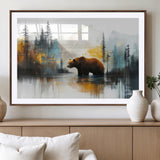 50308-MGV-CV-36X24-Abstract Rustic Bear Wall Art – Forest and Mountain Scene Canvas Print, Nature Artwork for Modern Farmhouse or Log Cabin Decor