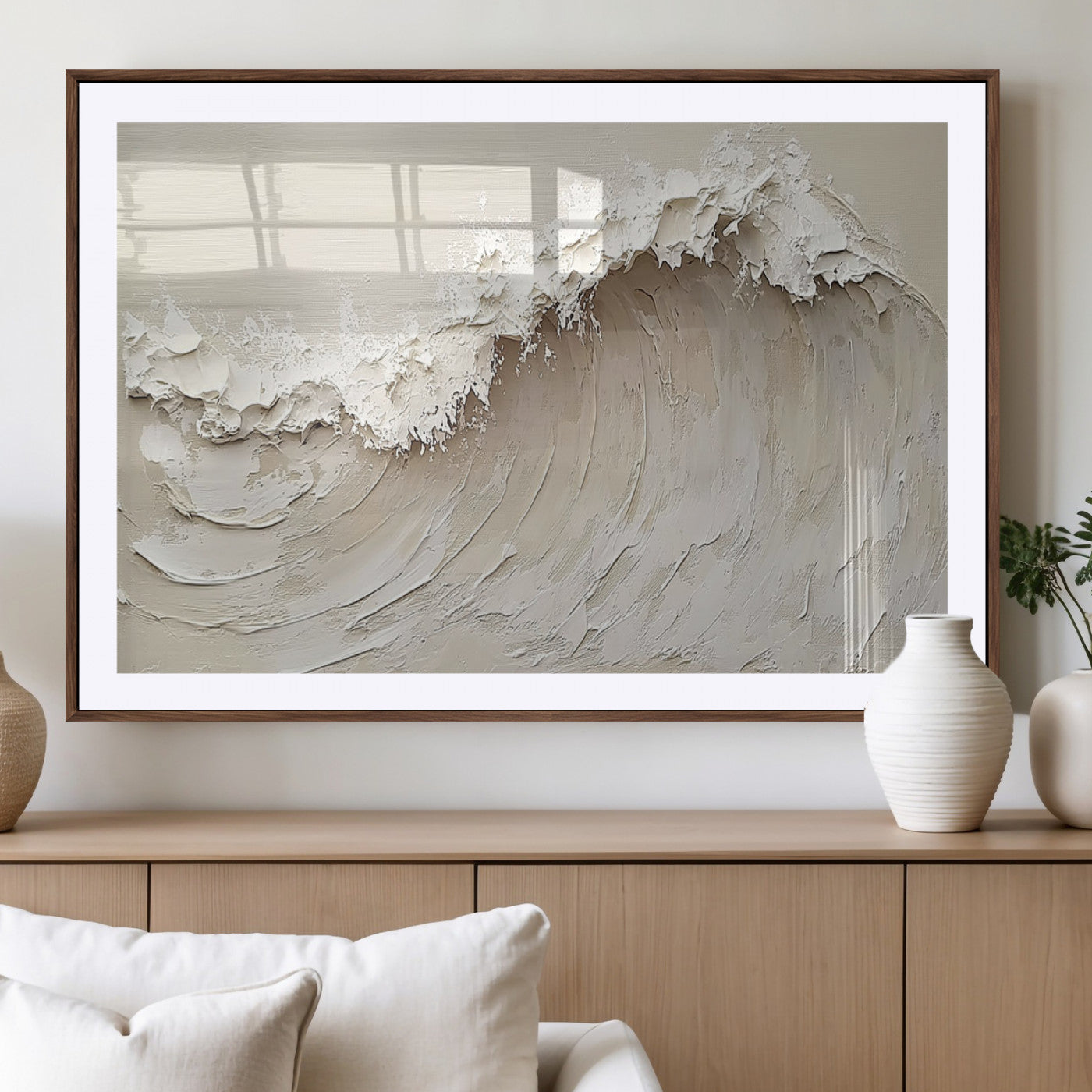 45175-MGV-CV-36X24-Textured Wave Wall Art Canvas Print, Framed Minimal Seascape Art Picture Print, Elegant Wave Perfect Modern Coastal Decor Artwork