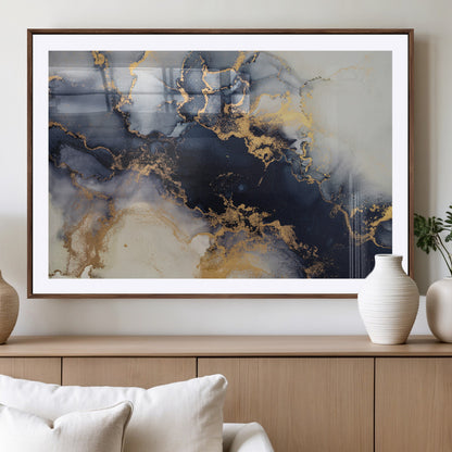 41136487-MGV-CV-36X24-Black Marble Wall Art Canvas Print, Framed Gold Veins Art Picture Print, Abstract Texture Perfect Moody Luxe Decor Artwork