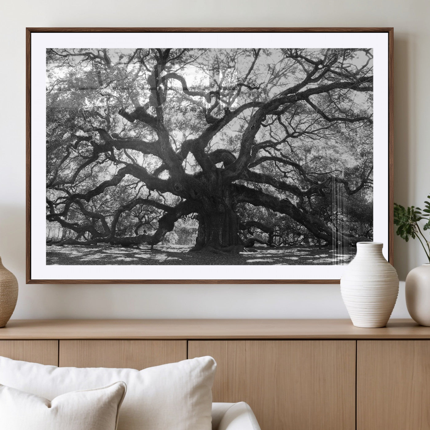 81655611-MGV-CV-36X24-Ancient Oak Wall Art Canvas Print, Framed Twisted Branches Art Picture Print, Gnarled Tree Perfect Moody Nature Decor Artwork