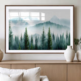 16716676-MGV-CV-36X24-Pine Forest Wall Art Canvas Print, Framed Misty Mountains Art Picture Print, Foggy Trees Perfect Moody Forest Decor Artwork