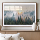 92718976-MGV-CV-36X24-Misty Forest Wall Art Canvas Print, Framed Sunrise Pines Art Picture Print, Foggy Woodland Perfect Moody Woodland Decor Artwork