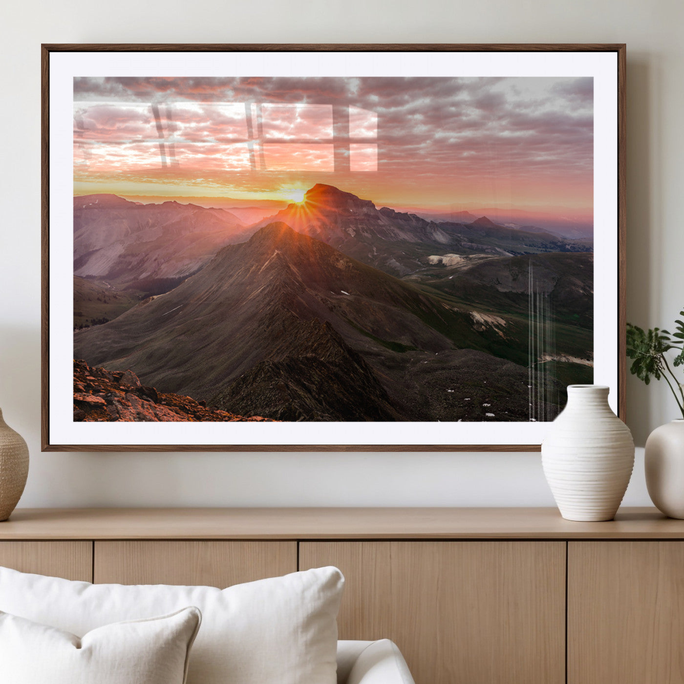 50957419-MGV-CV-36X24-Mountain Sunrise Wall Art Canvas Print, Framed Alpine Ridge Art Picture Print, Mountain Range Perfect Vibrant Rustic Decor Artwork