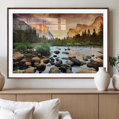 90956031-MGV-CV-36X24-Yosemite Valley Wall Art – Scenic Mountain River Landscape Canvas Print, Nature Photography for Living Room, Bedroom, Cabin,