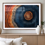 72209152-MGV-CV-36X24-Abstract Tree Ring Wall Art – Vibrant Blue Orange Wood Grain Canvas Print, Rustic Modern Nature Artwork for Living Room, Office,