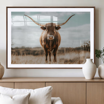 39350715-MGV-CV-36X24-Texas Longhorn Wall Art Canvas Print, Framed Longhorn Cow Art Picture Print, Western Cattle Perfect Rustic Western Decor Artwork
