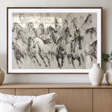 19433417-MGV-CV-36X24-Running Horses Wall Art Canvas Print, Framed Horse Sketch Art Picture Print, Galloping Herd Perfect Monochrome Western Decor