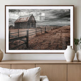 73898372-MGC-FP-36x24_Walnut-Rustic Barn Wall Art Canvas Print, Framed Moody Field Art Picture Print, Weathered Fence Perfect Moody Farmhouse Decor Artwork