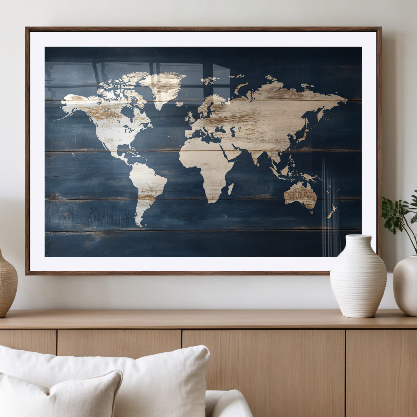 27204277-MGV-CV-36X24-World Map Wall Art Canvas Print, Framed Rustic Map Art Picture Print, Wooden World Map Perfect Vintage Decor Artwork for Home,