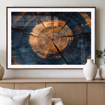 18975622-MGV-CV-36X24-Burnt Wood Wall Art Canvas Print, Framed Aged Timber Art Picture Print, Rustic Tree Slice Perfect Rustic Decor Artwork for Home,