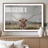 80054319-MGV-CV-36X24-Texas Longhorn Wall Art Canvas Print, Framed Western Cow Art Picture Print, Rustic Farmhouse Perfect Farmhouse Decor Artwork