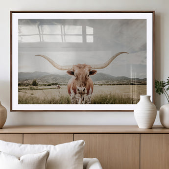 80054319-MGV-CV-36X24-Texas Longhorn Wall Art Canvas Print, Framed Western Cow Art Picture Print, Rustic Farmhouse Perfect Farmhouse Decor Artwork