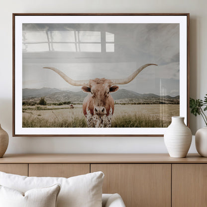 80054319-MGV-CV-36X24-Texas Longhorn Wall Art Canvas Print, Framed Western Cow Art Picture Print, Rustic Farmhouse Perfect Farmhouse Decor Artwork