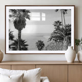 89458520-MGV-CV-36X24-Palm Trees Wall Art Canvas Print, Framed Coastal View Art Picture Print, Ocean Horizon Perfect Monochrome Coast Decor Artwork