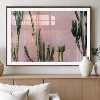 93119502-MGV-CV-36X24-Tall Cactus Wall Art Canvas Print, Framed Pink Wall Art Picture Print, Cactus Lines Perfect Modern Desert Decor Artwork