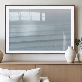 47814787-MGV-CV-36X24-Ocean Waves Wall Art Canvas Print, Framed Solo Surfer Art Picture Print, Wave Lines Perfect Minimalist Ocean Decor Artwork