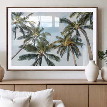 87247012-MGV-CV-36X24-Skyward Palm Trees Wall Art Canvas Print, Framed Tropical Sky Art Picture Print, Coconut Palm Perfect Tropical Skyview Decor