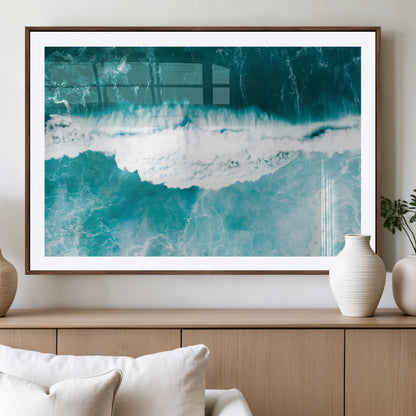 23828594-MGV-CV-36X24-Aerial Waves Wall Art Canvas Print, Framed Ocean Break Art Picture Print, Sea Foam Perfect Tropical Coastal Decor Artwork