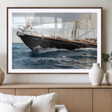 97168626-MGV-CV-36X24-Sailing Yacht Wall Art Canvas Print, Framed Wooden Yacht Art Picture Print, Ocean Waves Perfect Nautical Coastal Decor Artwork