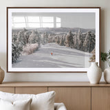62119206-MGC-FP-36x24_Walnut-Snowy Trail Wall Art Canvas Print, Framed Ski Slope Art Picture Print, Winter Pines Perfect Alpine Adventure Decor Artwork