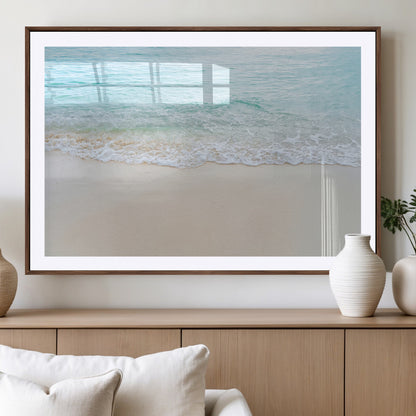 77194056-MGV-CV-36X24-Soft Shoreline Wall Art Canvas Print, Framed Gentle Waves Art Picture Print, Clear Water Perfect Minimalist Coastal Decor Artwork