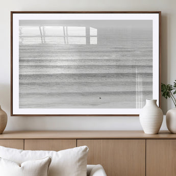 66534476-MGV-CV-36X24-Lone Surfer Wall Art Canvas Print, Framed Ocean Waves Art Picture Print, Minimal Sea Perfect Minimal Coastal Decor Artwork