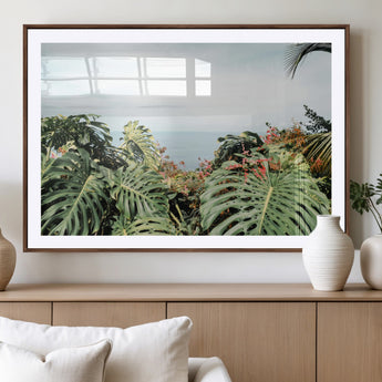45700479-MGV-CV-36X24-Monstera Leaves Wall Art Canvas Print, Framed Tropical Ocean Art Picture Print, Tropical Foliage Perfect Tropical Coastal Jungle