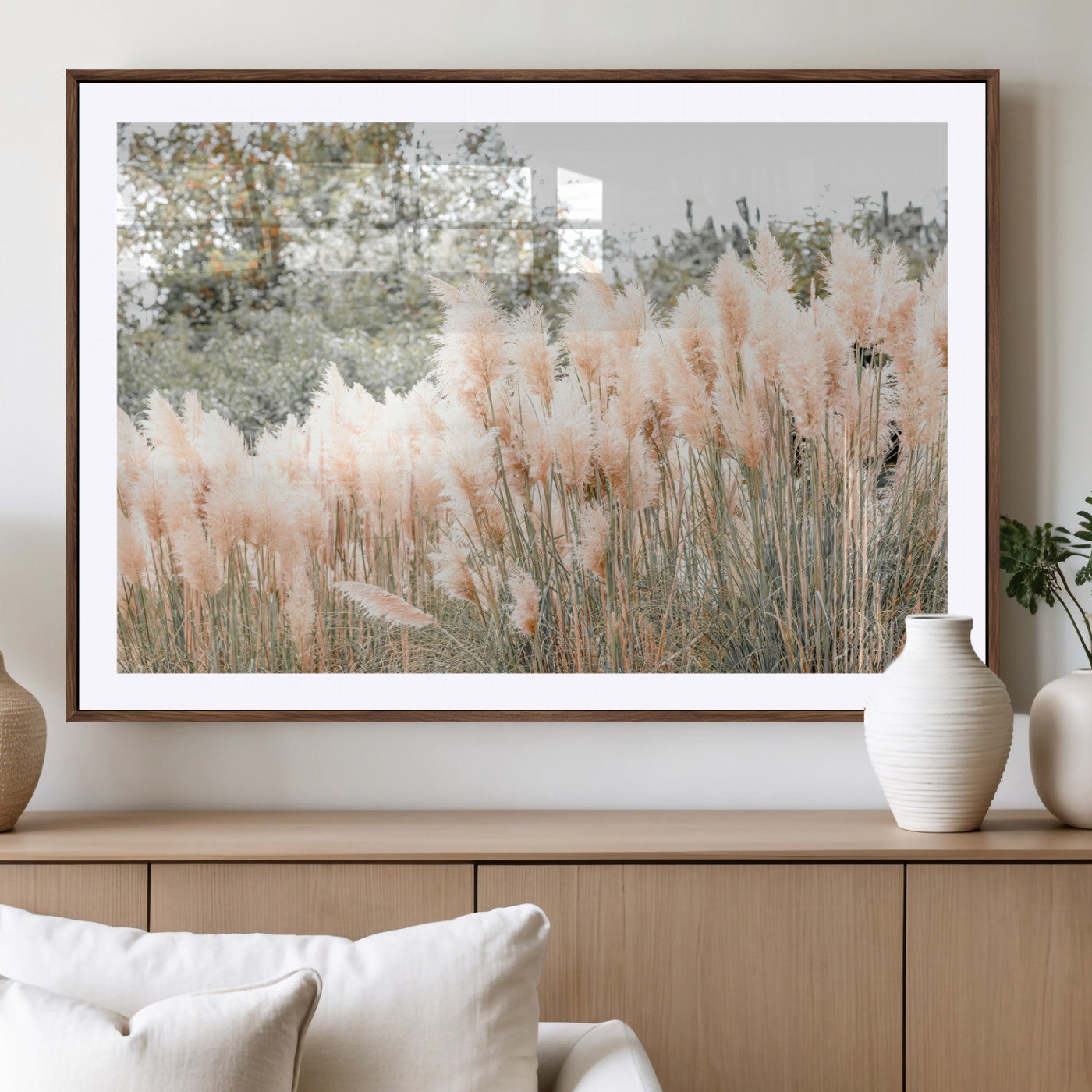 21826392-MGV-CV-36X24-Pampas Grass Wall Art Canvas Print, Framed Soft Pampas Art Picture Print, Pastel Grasses Perfect Soft Neutral Boho Decor Artwork