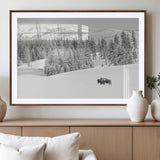 68081143-MGV-CV-36X24-Snowy Bison Wall Art Canvas Print, Framed Winter Forest Art Picture Print, Lone Bison Perfect Monochrome Winter Wild Decor Artwork