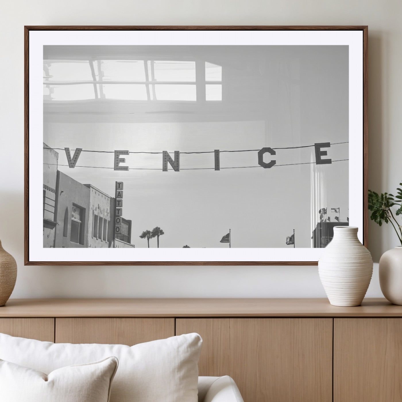 68254589-MGV-CV-36X24-Venice Sign Wall Art Canvas Print, Framed Venice Letters Art Picture Print, Los Angeles Perfect Minimalist Urban Decor Artwork