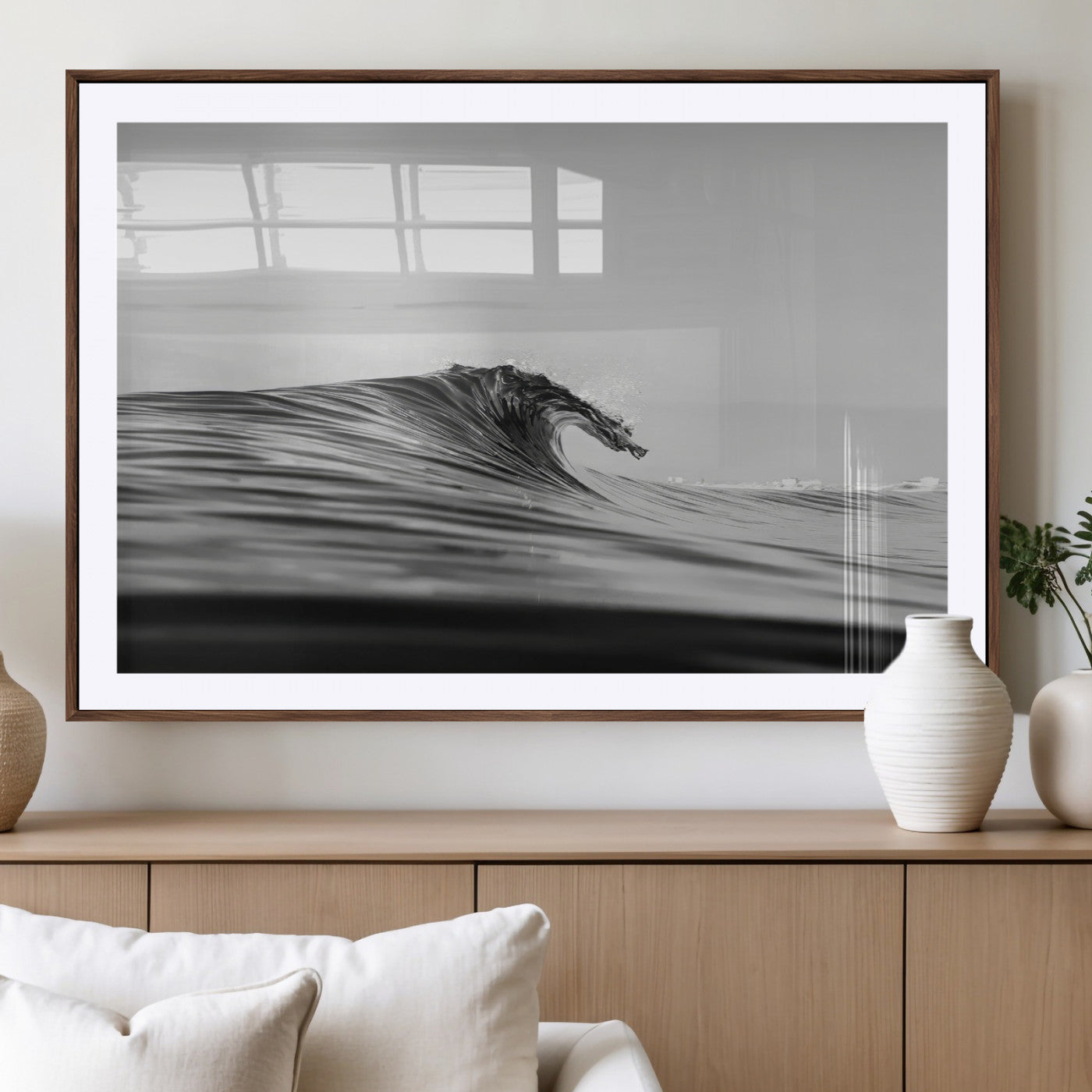 24029476-MGV-CV-36X24-Black Wave Wall Art Canvas Print, Framed Abstract Surf Art Picture Print, Minimalist Ocean Perfect Minimalist Coastal Decor