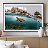 44200301-MGV-CV-36X24-Sea Turtle Swim Wall Art Canvas Print, Framed Ocean Life Art Picture Print, Tropical Shoreline Perfect Tropical Coastal Decor